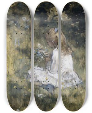 Triptych art skateboard deck of Jacob Maris A Girl With Flowers On The Grass by Jacob Maris (1837-1899) Triptych art skateboard deck of Jacob Maris A Girl With Flowers On The Grass by Jacob Maris (1837-1899)