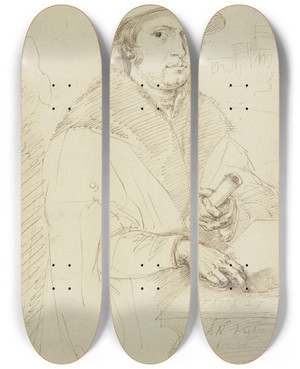 Triptych art skateboard deck of Matthys Van Den Bergh Portrait Of A Benefactor by Matthys van den Bergh (1617-1687)
