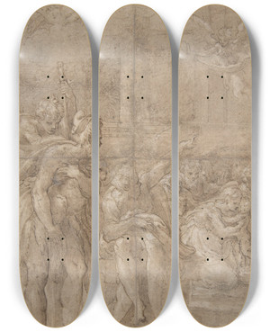 Triptych art skateboard deck of Parmigianino The Adoration Of The Shepherds by Parmigianino (1503-1540)
