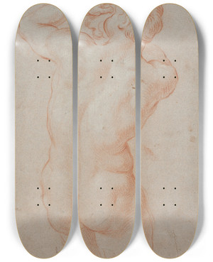 Triptych art skateboard deck of Hendrik Krock Konkylieblsende Triton Set Bagfra by Hendrik Krock (1671-1738)