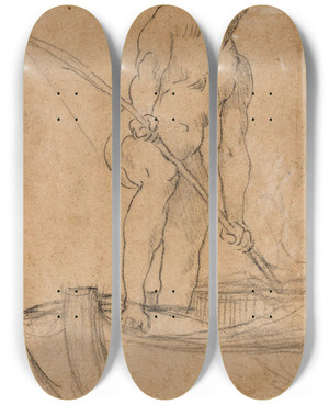 Triptych art skateboard deck of Pierre Puvis De Chavannes Homme Debout Dans Une Barque by Pierre Puvis De Chavannes (1824-1898)