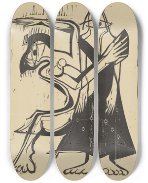 Triptych art skateboard deck of Ernst Ludwig Kirchner Maskentanz_1 by Ernst Ludwig Kirchner (1880-1938)