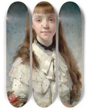 Triptych art skateboard deck of Charles Chaplin La Fille Du Peintre Or Sweet Innocence by Charles Chaplin (1825-1891)