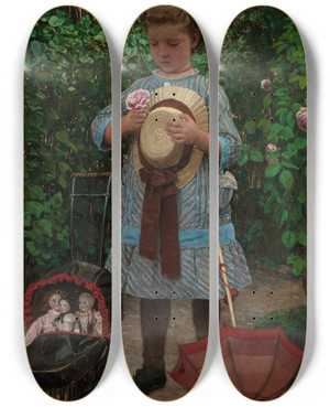 Triptych art skateboard deck of Axel Helsted The Dollies Outing by Axel Helsted (1847-1907)