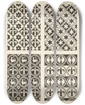 Triptych art skateboard deck of George Ashdown Audsley Outlines Of Ornament In The Leading Styles Pl30 by George Ashdown Audsley (1838-1925)