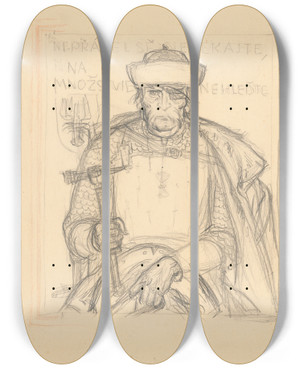 Triptych art skateboard deck of Jn Novk Jn Ika by Jan Novak (1921-1944)