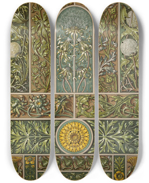 Triptych art skateboard deck of Anton Seder Die Pflanze In Kunst Und Gewerbe Pl013 by Anton Seder (1850-1916)