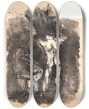Triptych art skateboard deck of Oluf Hartmann Studie Til Ddalus Og Ikarus_3 by Oluf Hartmann (1879-1910)