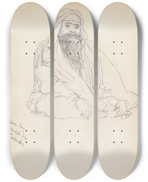 Triptych art skateboard deck of William Simpson Dava Singh Amritsar 26 March 1860 by William Simpson (1823-1899)