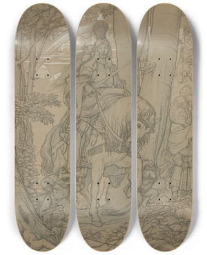 Triptych art skateboard deck of Eduard Von Steinle Wer Das Glck Hat Fhrt Die Braut Heim Erste Komposition by Eduard Von Steinle (1810-1886)