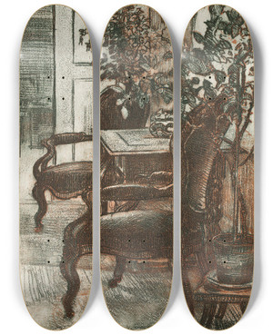 Triptych art skateboard deck of Eero Jrnefelt Interior Of Suviranta_1 by Eero Jarnefelt (1863-1937)