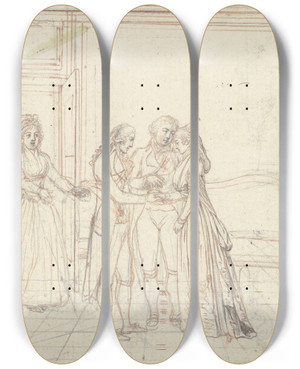 Triptych art skateboard deck of Daniel Nikolaus Chodowiecki Parental Joys by Daniel Nikolaus Chodowiecki (1726-1801)