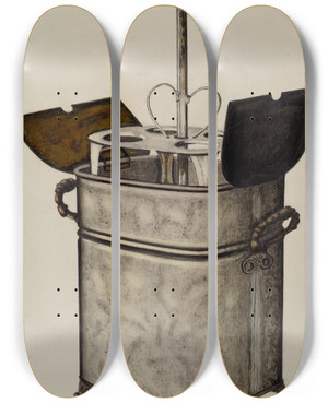 Triptych art skateboard deck of Richard Taylor Egg Boiler by Richard Taylor
