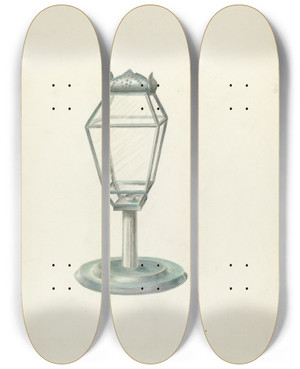 Triptych art skateboard deck of Ruth Buker Lantern by Ruth Buker
