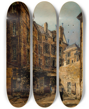 Triptych art skateboard deck of Pauljosephvictor Dargaud La Cour De Rohan by Paul-Joseph-Victor Dargaud (1873-1921)