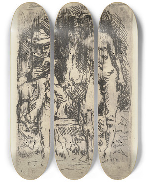 Triptych art skateboard deck of Max Slevogt Ein Lesender Und Ein Stehender Mnnlicher Akt Dr Von Fischer by Max Slevogt (1868-1932)