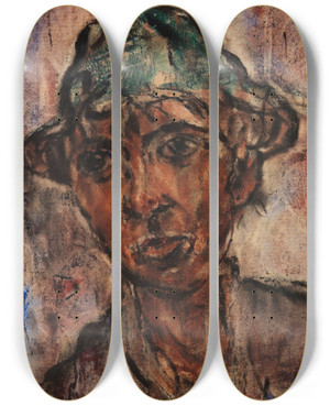 Triptych art skateboard deck of Christian Rohlfs Bursche Mit Hut by Christian Rohlfs (1849-1938)