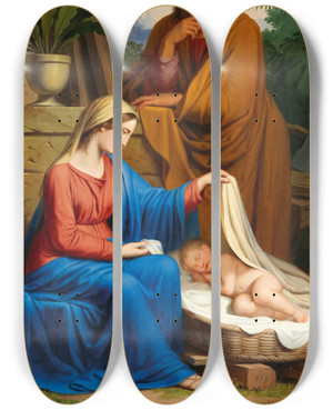 Triptych art skateboard deck of Josef Arnold The Elder The Holy Family by Josef Arnold the elder (1788-1879)