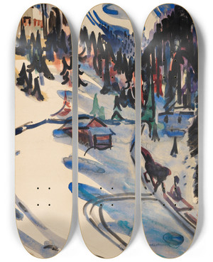 Triptych art skateboard deck of Ernst Ludwig Kirchner Sertigtal Im Winter by Ernst Ludwig Kirchner (1880-1938)