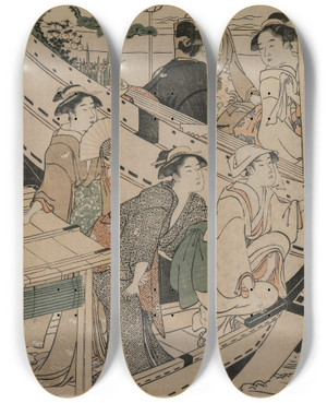 Triptych art skateboard deck of Torii Kiyonaga Boating Party On The Sumida River_4 by Torii Kiyonaga (1752-1815)