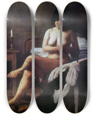 Triptych art skateboard deck of Eduardo Svori Le Lever De La Bonne El Despertar De La Criada by Eduardo Sivori (1847-1918)