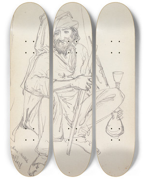 Triptych art skateboard deck of William Simpson Bakri Wallah Lahore 13 February 1860 by William Simpson (1823-1899)