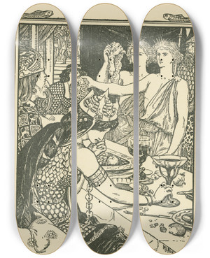 Triptych art skateboard deck of Henry Justice Ford The Boys With The Golden Stars_1 by Henry Justice Ford (1860-1941)