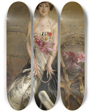 Triptych art skateboard deck of Giovanni Boldini Portrait Of Lady Michelham by Giovanni Boldini (1842-1931)