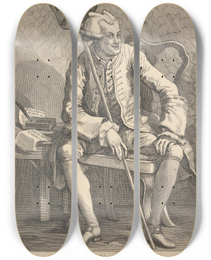 Triptych art skateboard deck of William Hogarth John Wilkes Esq by William Hogarth (1697-1764)