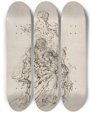 Triptych art skateboard deck of Sebastiano Ricci Studies For An Education Of The Virgin Saint Anne Teaching The Virgin To Read by Sebastiano Ricci (1659-1734)