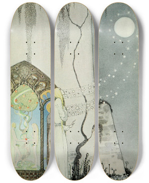 Triptych art skateboard deck of Kay Rasmus Nielsen East Of The Sun And West Of The Moon Pl 09 by Kay Rasmus Nielsen (1886-1957)