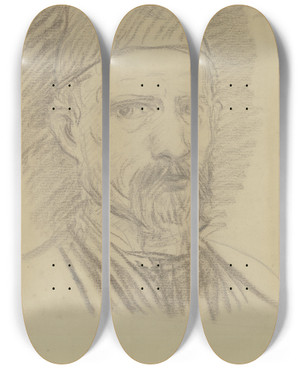 Triptych art skateboard deck of Hans Von Mares Selfportrait by Hans Von Marees (1837-1887)
