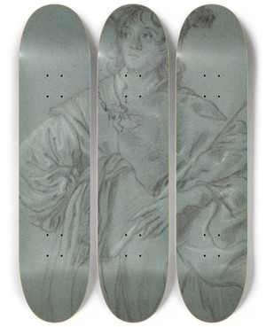 Triptych art skateboard deck of Jacob Adriaensz Backer A Young Man With A Fur Hat Holding A Staff by Jacob Adriaensz Backer (1609-1651)