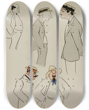 Triptych art skateboard deck of Georges Goursat Sem Eugne Letellier M Fordyce Henri Letellier Lyse Denaint Jacques Dhur by Georges Goursat (Sem) (1863-1934)