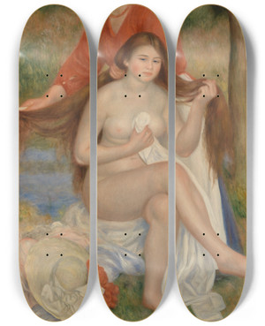 Triptych art skateboard deck of Pierreauguste Renoir Bather And Maid La Toilette De La Baigneuse by Pierre-Auguste Renoir (1841-1919)