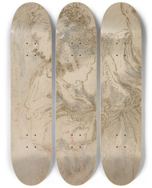 Triptych art skateboard deck of Isaac Oliver An Angel by Isaac Oliver (1565-1617)