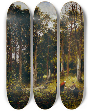 Triptych art skateboard deck of Kate S Brodie Landscape Four Figures In A Wood by Kate S Brodie (1853-1913)