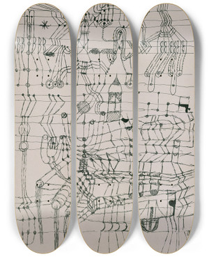 Triptych art skateboard deck of Paul Klee Drawing Knotted In The Manner Of A Net by Paul Klee (1879-1940)