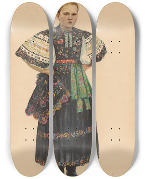 Triptych art skateboard deck of Ladislav Tresko Dora Konpka From Oov by Ladislav Treskon (1900-1923)
