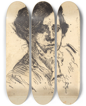 Triptych art skateboard deck of Lovis Corinth Head Of Woman Frauenkopf by Lovis Corinth (1858-1925)