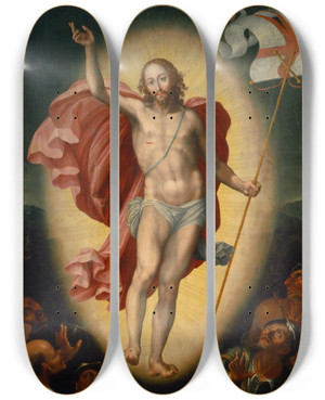 Triptych art skateboard deck of Alonso Lpez De Herrera The Resurrection Of Christ by Alonso Lopez De Herrera (1579-1648)