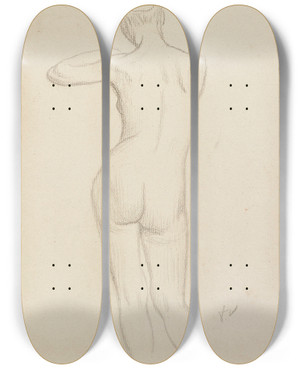 Triptych art skateboard deck of Flix Vallotton Nu De Dos by Felix Vallotton (1865-1925)