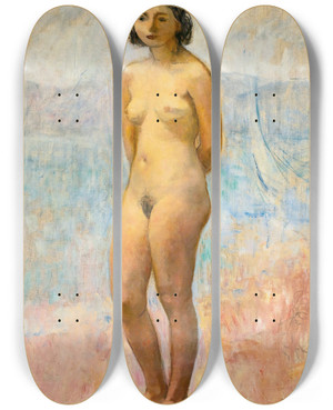 Triptych art skateboard deck of Henri Lebasque Jeune Fille Nue Debout by Henri Lebasque (1865-1937)