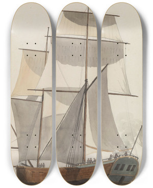 Triptych art skateboard deck of Abrahamlouisrodolphe Ducros Frans Brigantijn Schip Lheureuse Marianne Waarop Het Reisgezelschap Van Valette Naar Agrigento Vaarde by Abraham-Louis-Rodolphe Ducros (1748-1810)