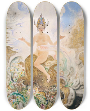 Triptych art skateboard deck of Richard Teschner Mother Earth by Richard Teschner (1879-1948)