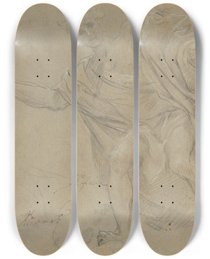 Triptych art skateboard deck of Baldassarre Franceschini Standing Draped Male Figure by Baldassarre Franceschini (1611-1689)