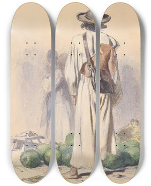 Triptych art skateboard deck of August Von Pettenkofen Slowakischer Bauer by August Von Pettenkofen (1822-1889)