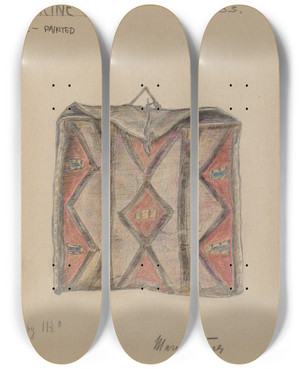 Triptych art skateboard deck of Mary Berner Medicine Bag by Mary Berner