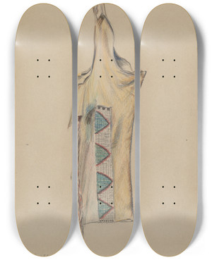 Triptych art skateboard deck of Melita Hofmann Buckskin Legging With Beadwork by Melita Hofmann (1907-1976)