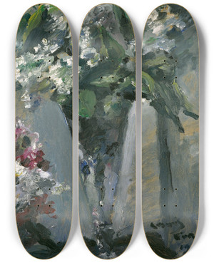 Triptych art skateboard deck of Lovis Corinth Flieder Im Kelchglas by Lovis Corinth (1858-1925)